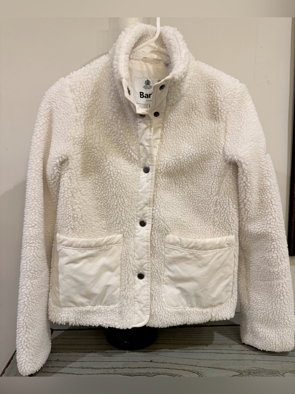 Barbour Netley Fleece Jacket Women’s US 4 UK 8 Ivory Sherpa Snap Front